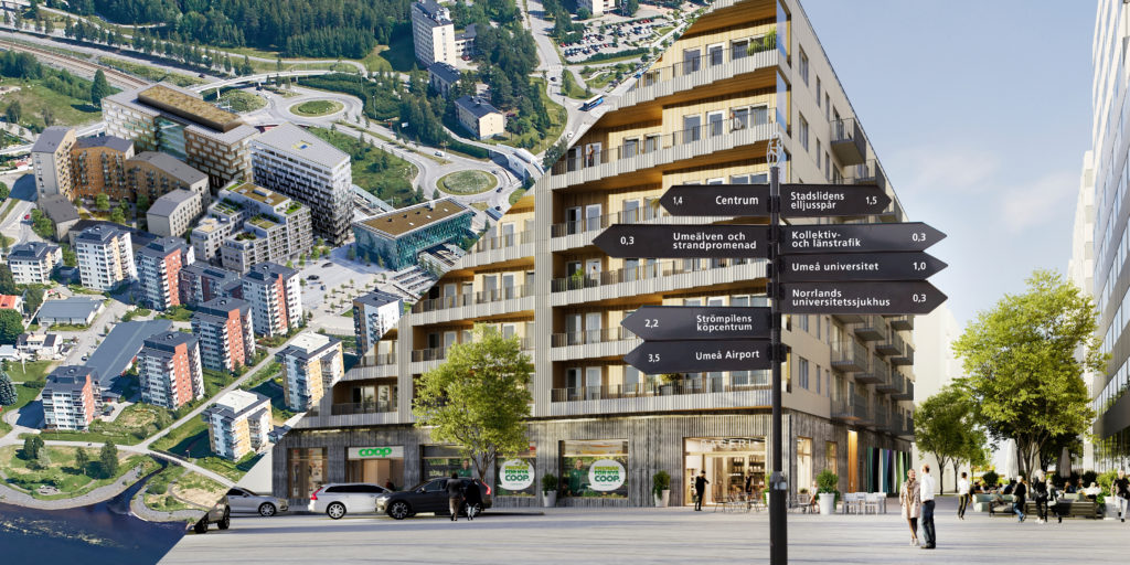 Bildkollage med husen på Östra Station